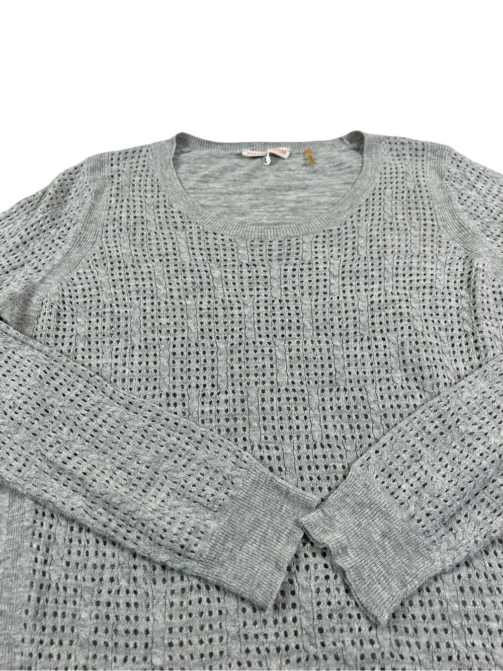 REBECCA TAYLOR Gray Open Knit Pointelle Sweater Sz L Quiet Luxury - Picture 4 of 11